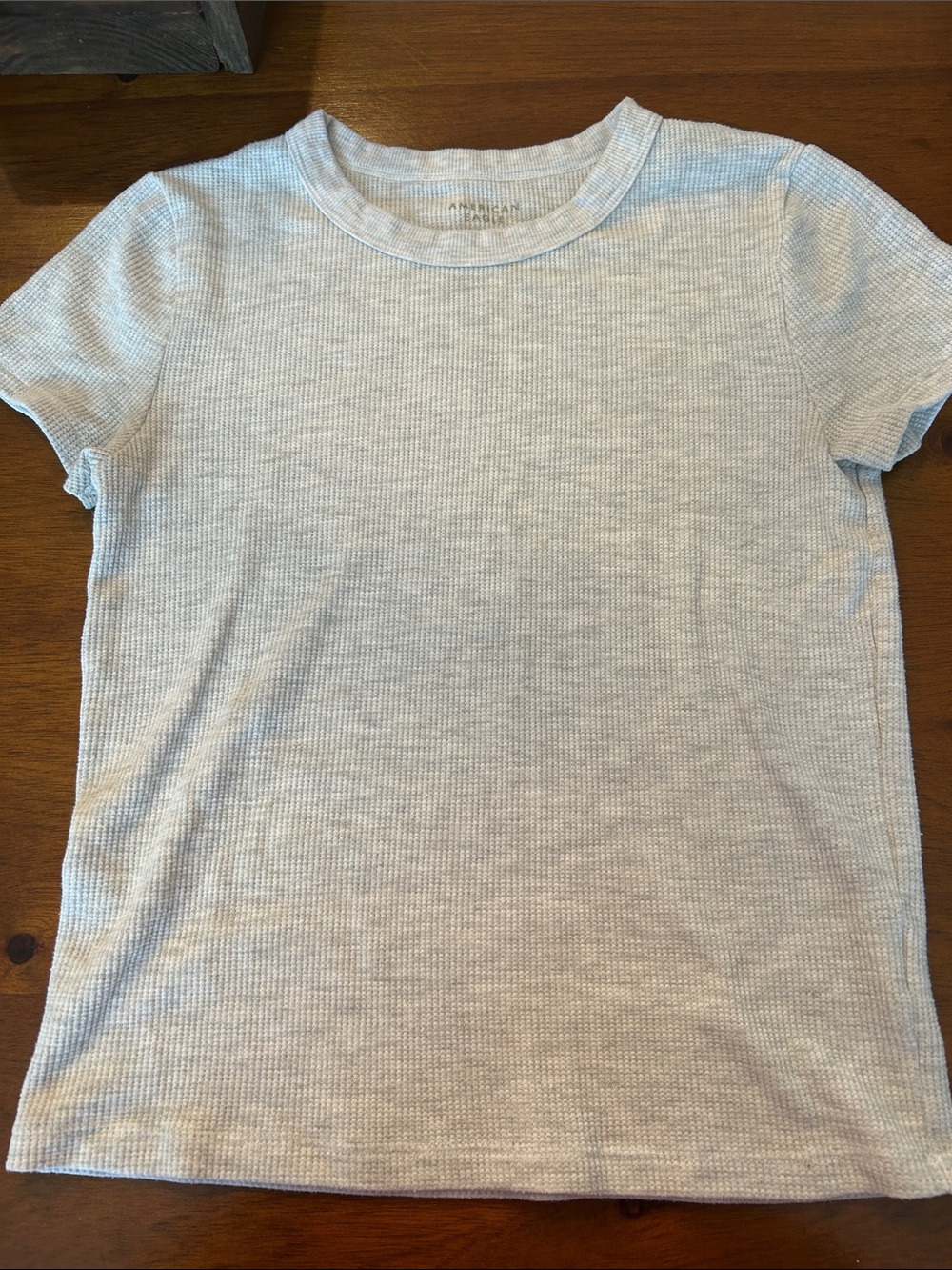Girls' Short Sleeve Waffle Style Ribbed Tee - Light Gray-American Eagle